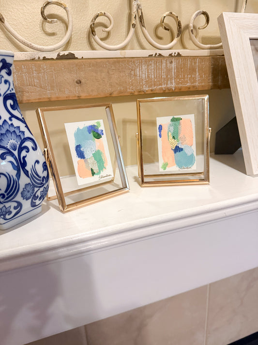 Small Abstract Art in Gold Floating Frame - 3x5