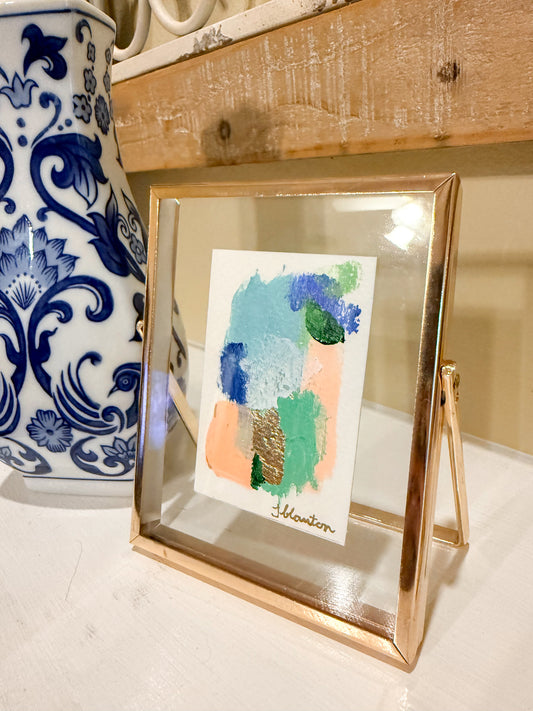 Small Abstract Art in Gold Floating Frame - 3x5