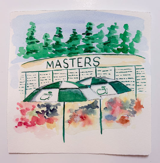 Masters Scoreboard with Umbrellas - Original Watercolor